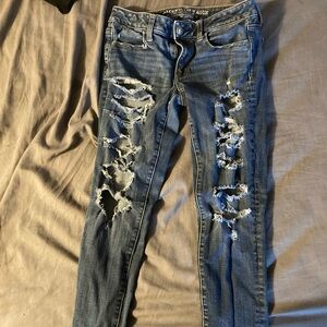 American Eagle Outfitters Ripped Blue Skinny Jeans